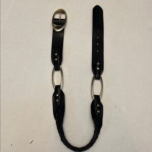 BRIGHTON VINTAGE BRAIDED BLACK LEATHWR BELT WITH SILVER HARDWARE